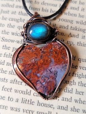 Moss Agate Heart w/ Labradorite Pendant Necklace
